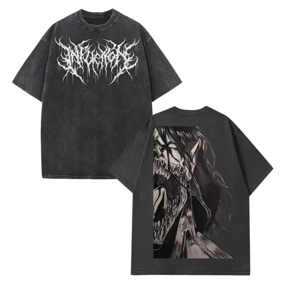 

Eren Jaeger Attack On Titan Clothing Men Short Sleeve Manga T-shirts Vintage Washed T Shirt Casual Cotton Tee Harajuku Tshirt XXL чёрный