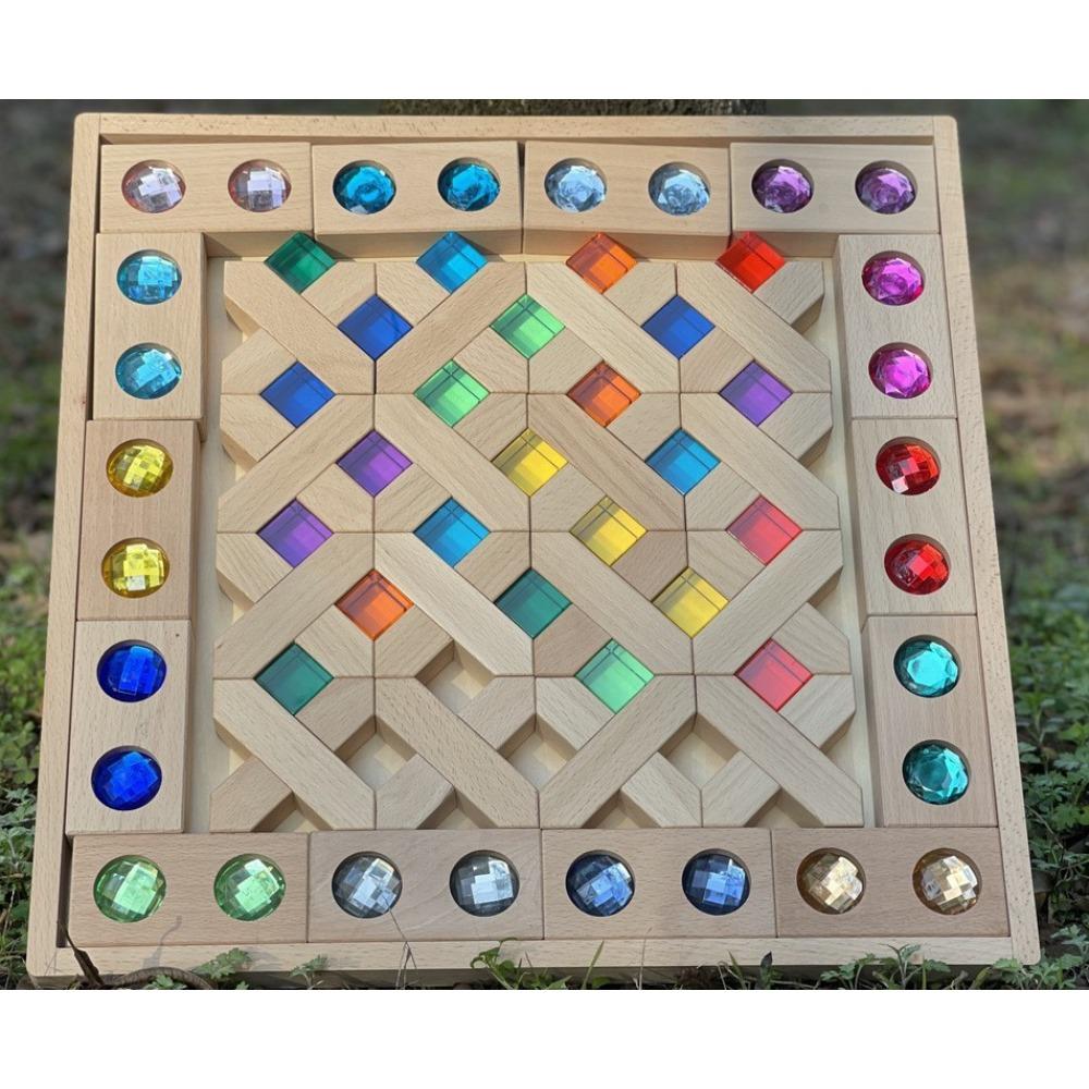 Rainbow Building Block Mandala Translucent Diamond Matching Color Castle Building Block Interior Creative Ornaments Stacking Music Toys