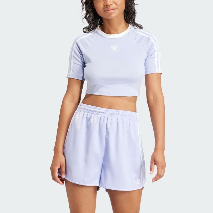 Adidas Originals Striped Colorblock Logo Slim Crop Short Sleeve Shoulder T-Shirt Women Tops Violet IP0658