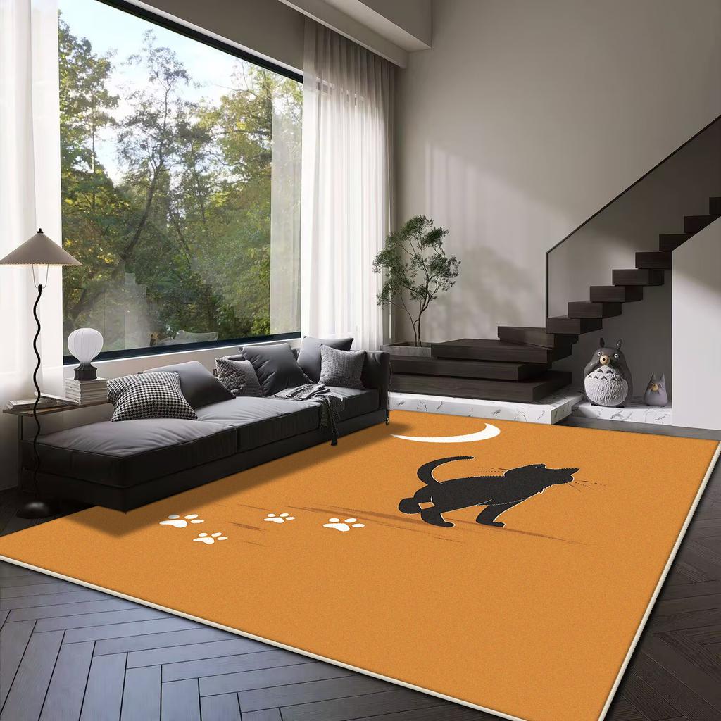 3D Niedliche Katze orange Cartoon Bereichsteppich Teppich für Wohnzimmer Schlafzimmer Sofa Spielzimmer Fußmatte Dekor Kind Rutschfeste Bodenmatte