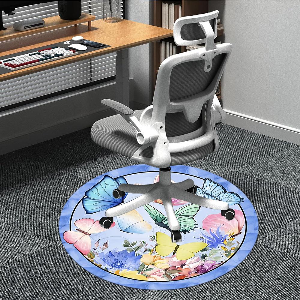1pc Butterfly Floral Pattern Carpet for Office Non Slip, Round Carpet, Soft & Comfortable, Carpet for Office, Lightweight Round Floor Mat