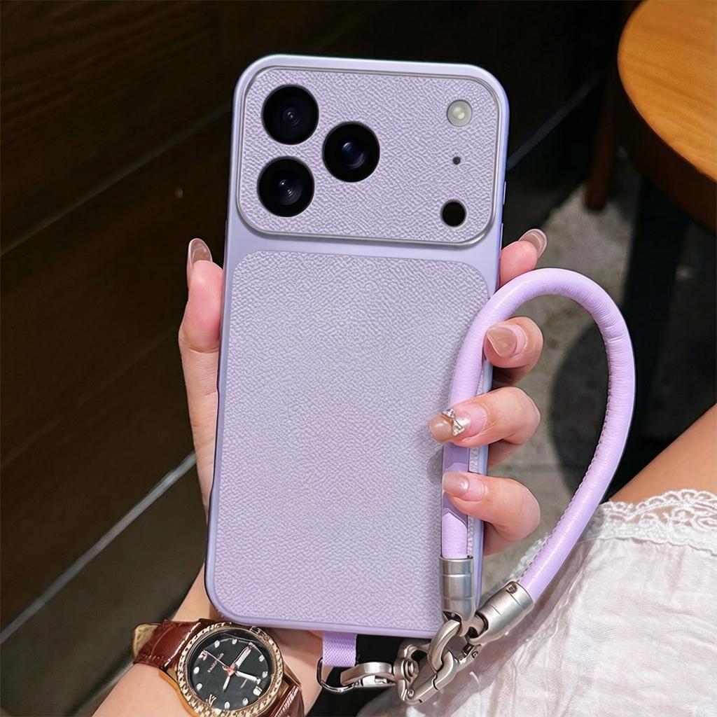 Luxury Wrist Strap Lanyard Phone Case for IPhone 17 Air 16 15 14 Plus 13 12 11 Pro XS Max XR X 16e PU Lambskin Soft Cover