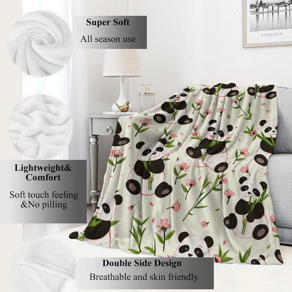 GUOYU Blanket Cartoon Panda Blanket Cute Animal and Floral Flower Throw BlanketsBirthday Gifts for KidsAnimal LoversLightweight Soft Fleece