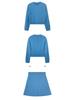 PINKEEN Blue Button-Up Knit Cardigan & Skirt Set for Women - Spring 2026, Whitened, Age-Reducing Style