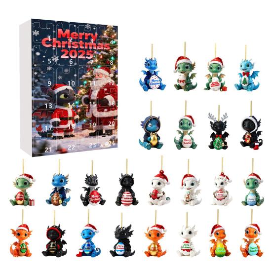 2025 Christmas Dragon Advent Calendar 24-Day Countdown Box with Baby Dragon Ornaments Multifunctional Decoration for Festive Tree Decor