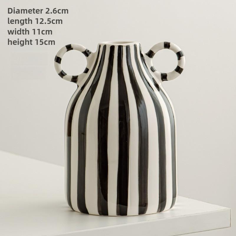 

New Hand drawn striped ceramic vase cute double eared smiling face vase home hotel creative decor ornament pottery jar container