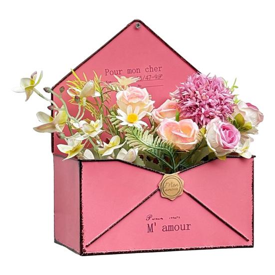 

Настінний горщик Форма конверта Настінна кашпо-коробка Ретро залізний горщик з дренажним отвором для приміщення, саду, балкона рожевий