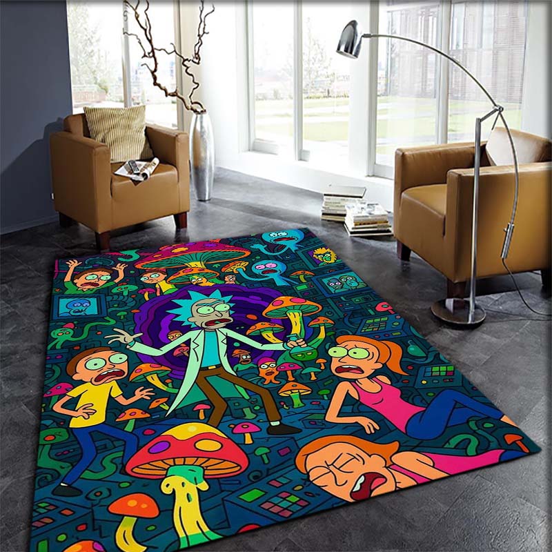 Rick and Morty pattern bedroom, living room, office decorative carpet, family bedroom headboard carpet, door mat, bathroom mat.