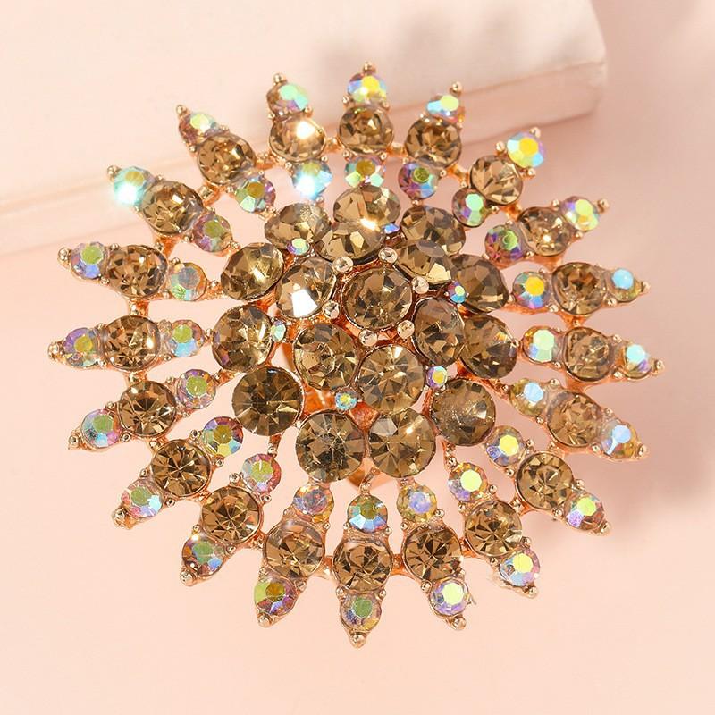 Personalized Japanese Fashion Exaggerated Creative Design Open Ring Simple Exquisite Luxury Full Diamond Sun Flower Ring