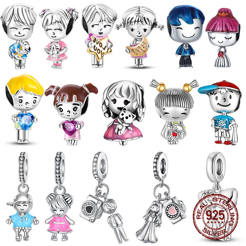 925 sterling copper boys and girls lovers pendant charms Fit 4MM hole diameter bracelet charm beads necklace Diy female Zircon