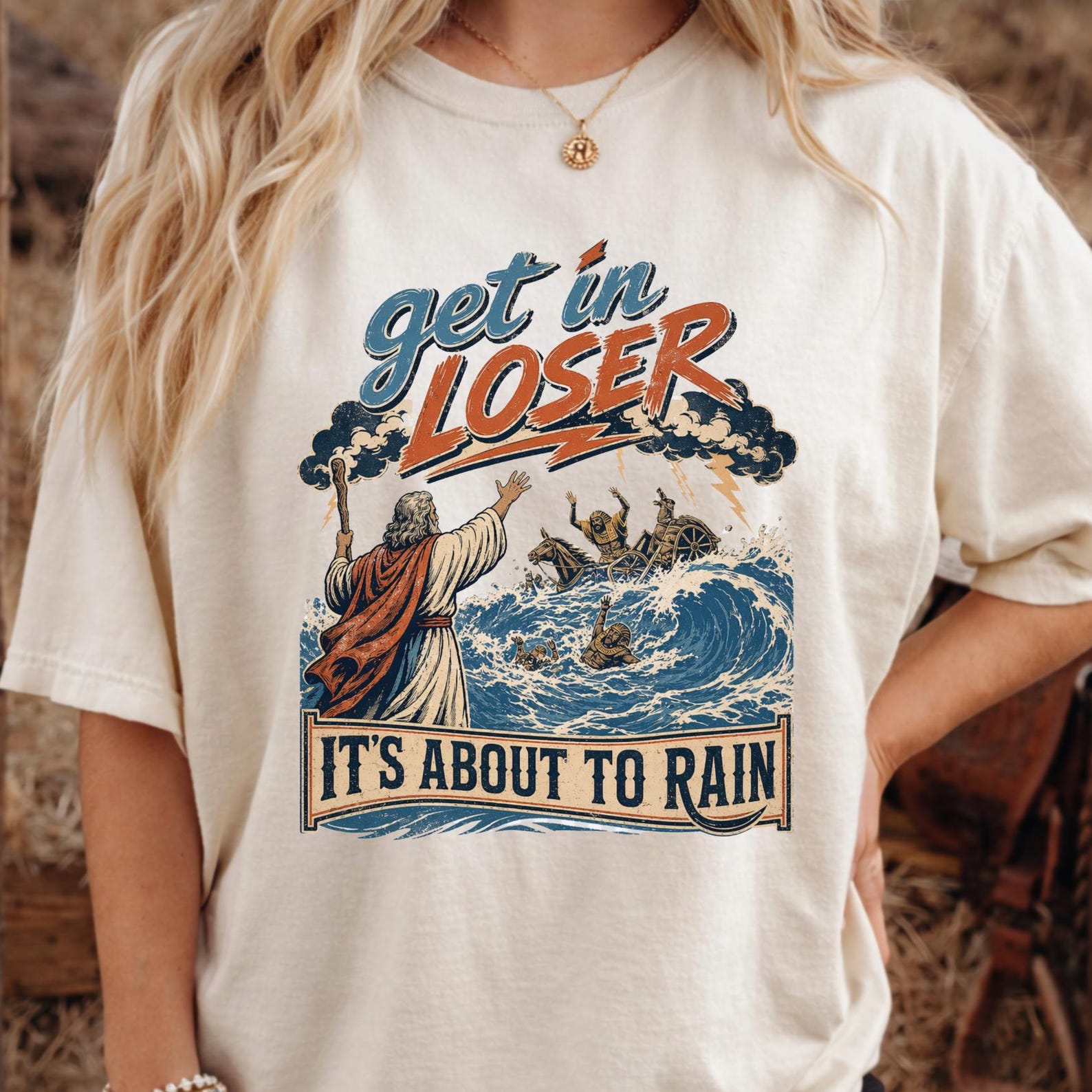 Funny Christian Moses Shirt, Get In Loser It’s About to Rain Tee, Biblical Humor Shirt, Moses Parting Red Sea Shirt, Christian Gift Tee. XL