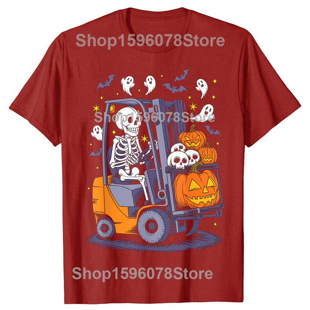 

Funny Skeleton Forklift Operator Halloween Costume TShirt Men Women Fashion T Shirts Cotton Short Sleeve Oversized Tshirt Tops S