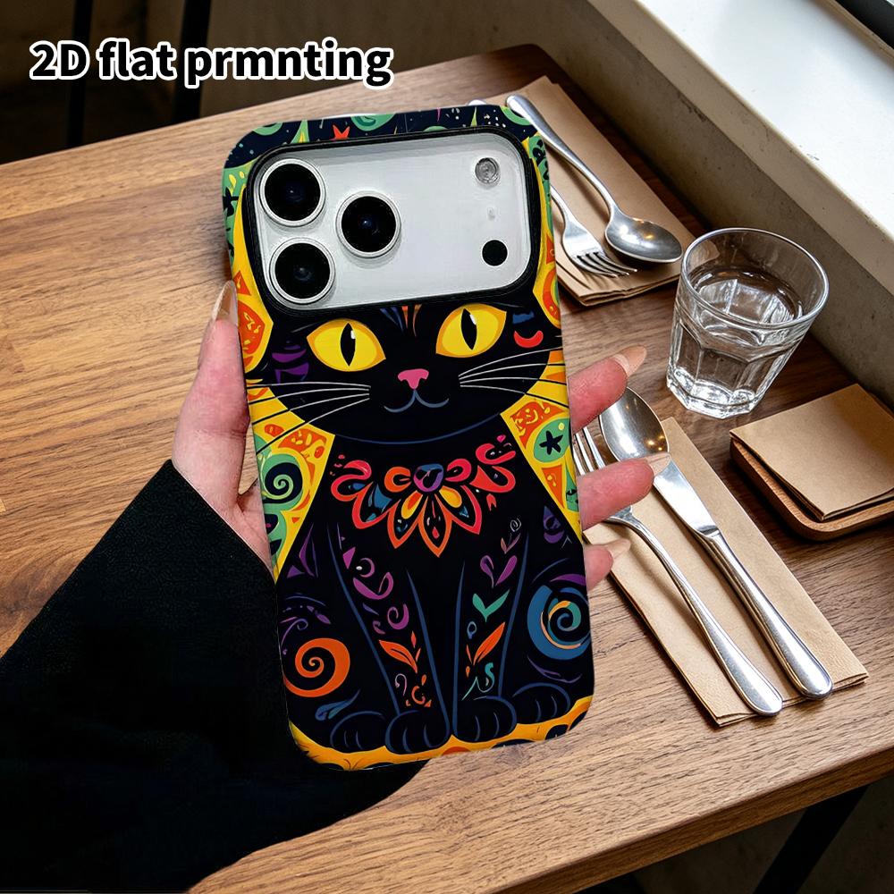 Phone Case: 2D Flat Design Suitable for iPhone 18, 17, 16, 15, 14, 13 Pro Film Protective Case, Couple Style, Patterned Black Cat, Christmas and Hallo