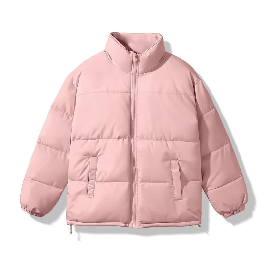 Men Cotton Coat Solid Color Stand Collar Long Sleeve Down Coat with Pockets Winter Thickened Warm Outerwear