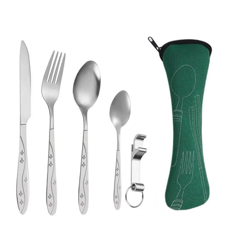 Tragbares Edelstahl-Besteckset - 5-teiliges Reisebesteck mit Messer, Gabel, Löffel und kleinem Löffel für Camping & Outdoor