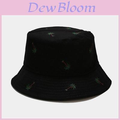 Basic Cotton Fisherman Hat With Wide Brim Coconut Tree Embroidery Design For Sun Protection And Casual Wear