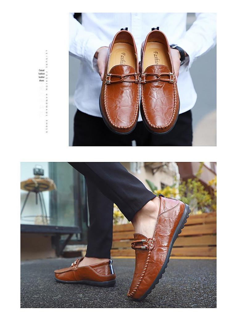 Pánské podzimní ležérní boty z hovězí kůže v britském stylu, měkké mokasíny ve velkých velikostech