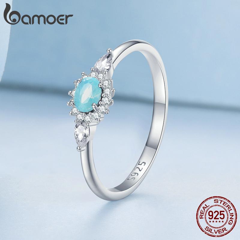 BAMOER 925 Sterling Silver Band Victorian Style Halo Engagement Rings for Women Luxury Wedding Jewelry