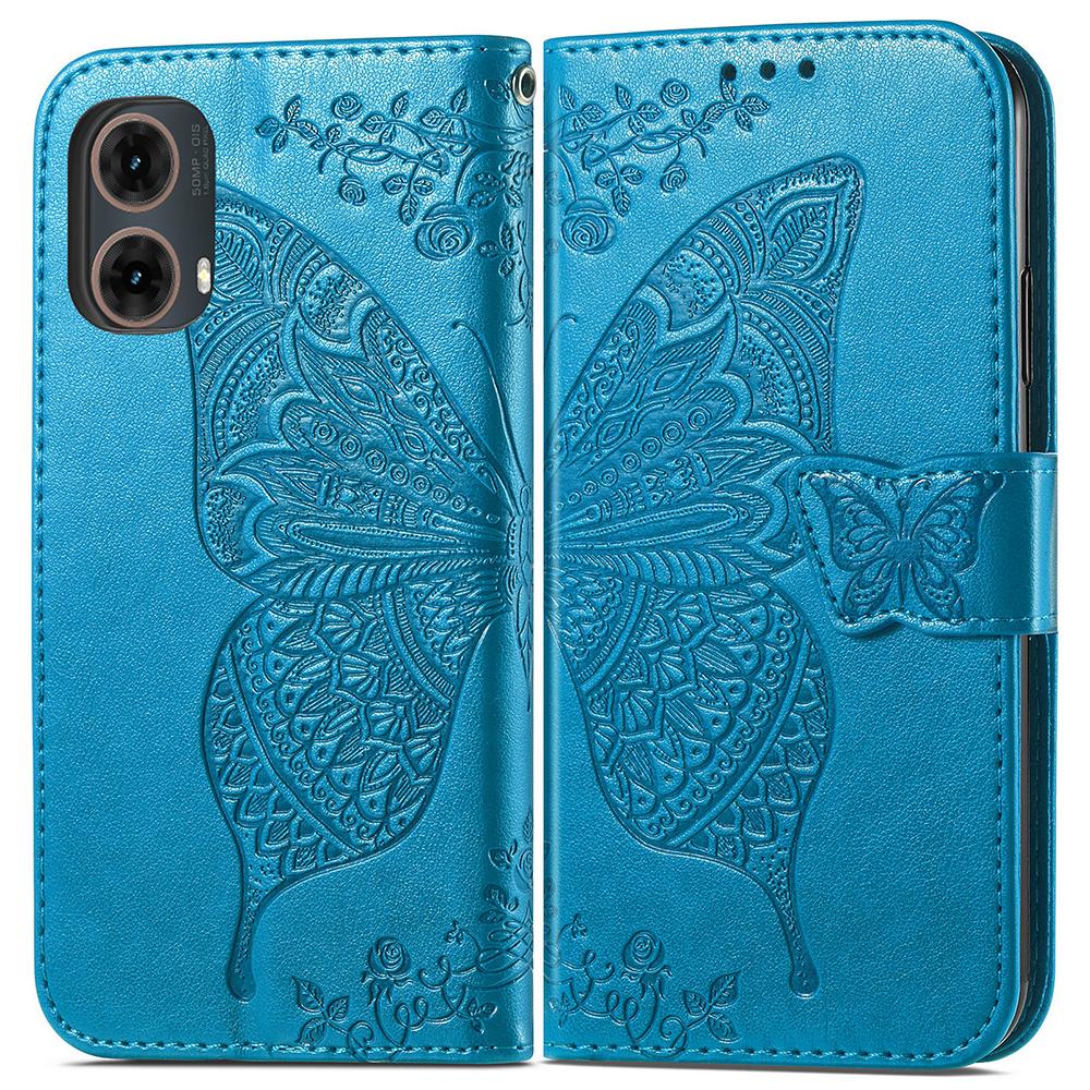 

For Motorola Moto G85 5G/S50 Neo 5G Case PU Leather Wallet Phone Cover Butterfly Pattern Blue