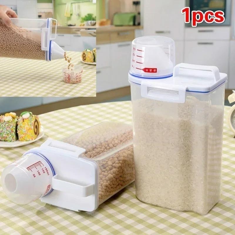 New Plastic Cereal Dispenser Storages Boxs Kitchen Food Grain Rice Container Nice Kitchen Rice Storage Box Flour Grain Storages