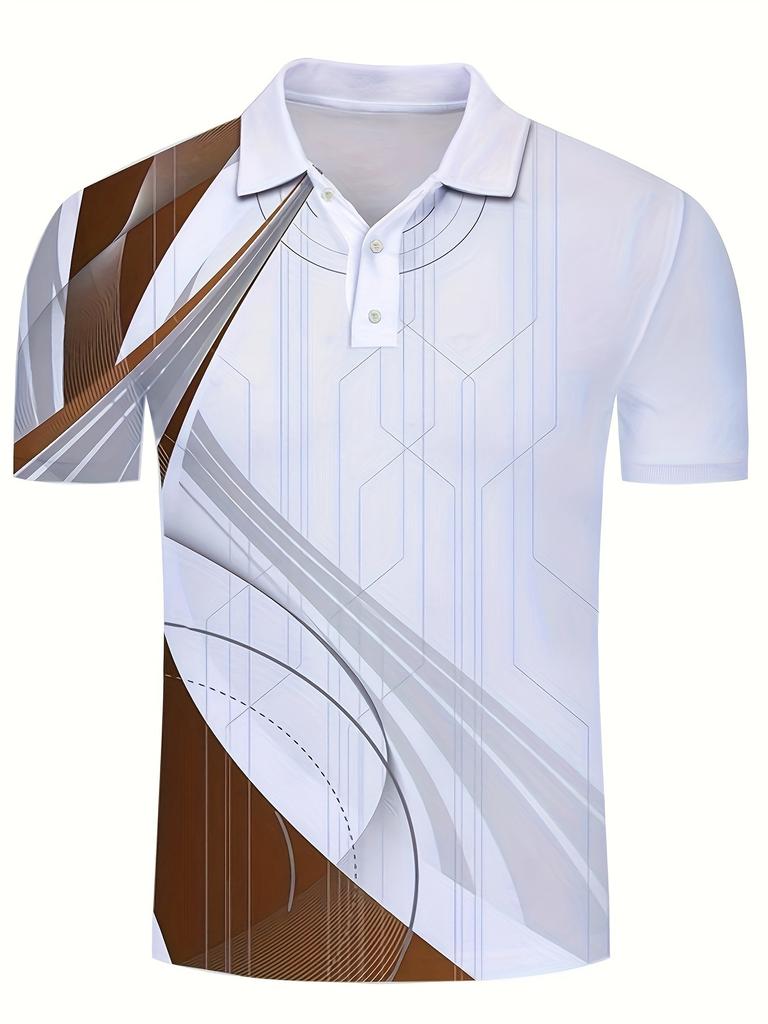 Men's Summer Lightweight Short-Sleeve Sports Shirt with Fashionable Geometric Pattern