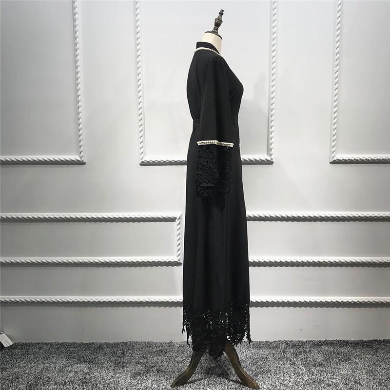 Black Lace Pearl Middle Eastern Style Long Cardigan for Women