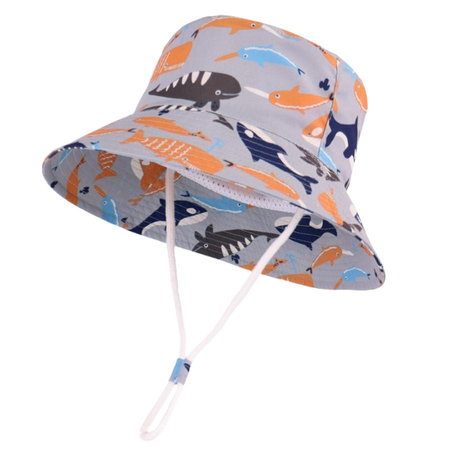 

Sun Protection Hat for Kids Toddler Boys Girls Cute Whale Wide Brim Summer Outdoor hat Baby Bucket Hat with Chin Strap S-48CM серый
