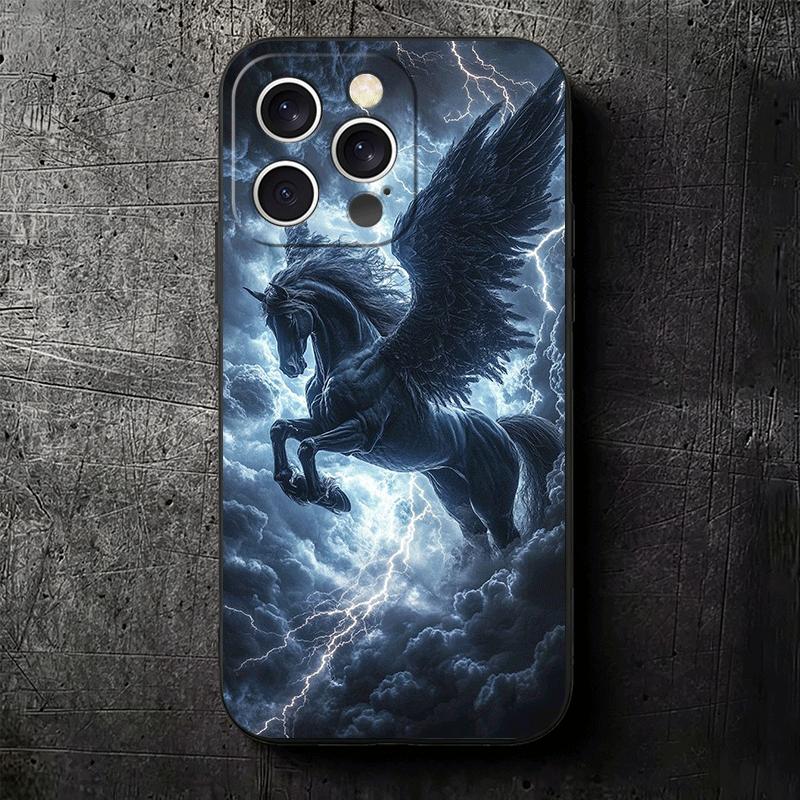 Black Horse Galloping Soft Phone Case for iPhone 16 16E 17 Air 15 Pro Max 14 Plus 13 Mini 11 12 7 Black Cover Back Shell