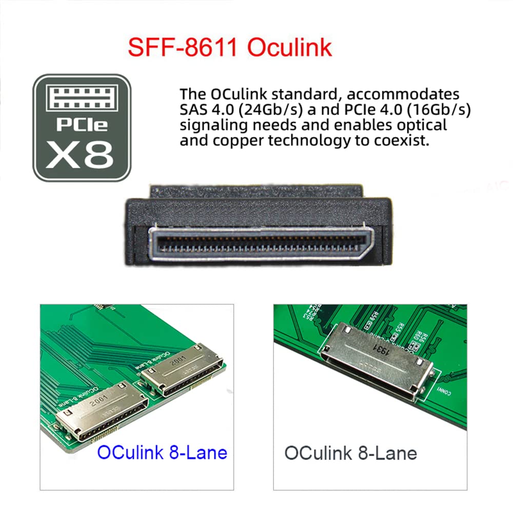 50cm Cable OCuLink PCIe PCI Express 8 X 8 Channel To Dual 4 X SSD Data Active Cable SFF-8611 SFF-8639 U.2