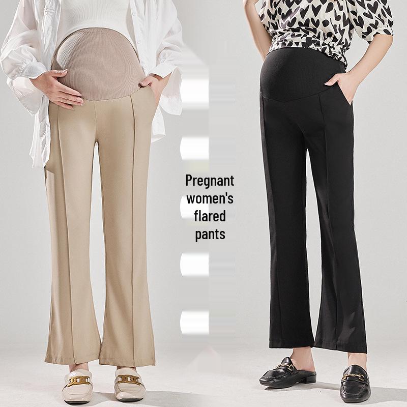 2026 Spring Maternity Wear: Loose Micro-Flare Slimming High-Waisted Belly Support Pants M