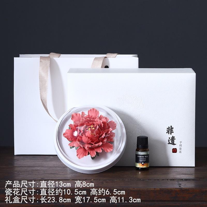 Hand-Made Porcelain Peony Diffuser Incense Burner Luxury Floral Essential-Oil Stone Re-Usable Home Fragrance & Gift Décor