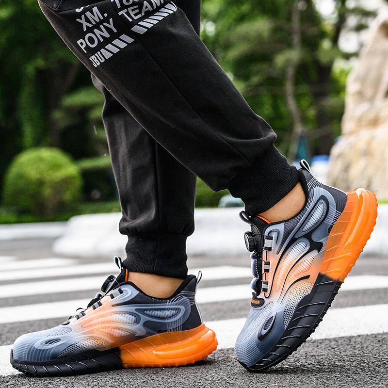 Fashion Rotating Button Safety Shoes Men Steel Toe Shoes Non-slip Safety Work Shoes Man Breathable Air Cushion Work Protective Sneakers