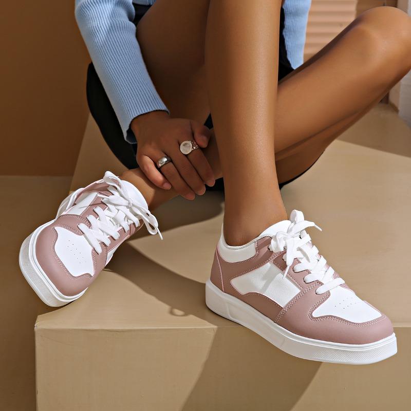Fashion Women's Casual Sports Shoes Autumn New Round Head Front Lacing Splicing Anti-slip Wear-resistant Flat Shoes