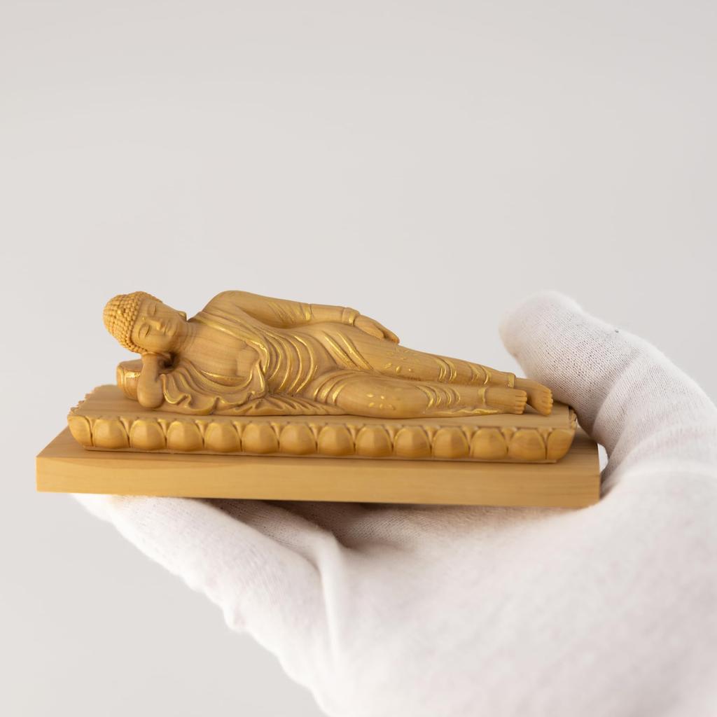 Tiny Buddha Shaka Nirvana 4cm Shaka Nyorai Buddha Wood Ornament (wood Boxwood, Gold-dust Finish) - Figure, Carving, (GSB Shakanehanzo)
