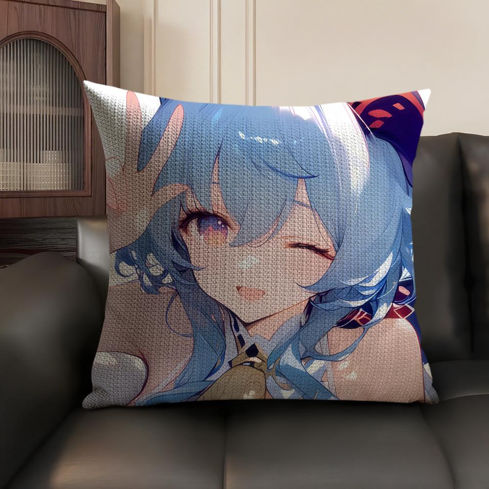 Cute Ganyu Genshin Impact Cushion Cover Natural Linen Organic Fabric DoubleSided Printing Sofa Home Decor Gift Pillow Case