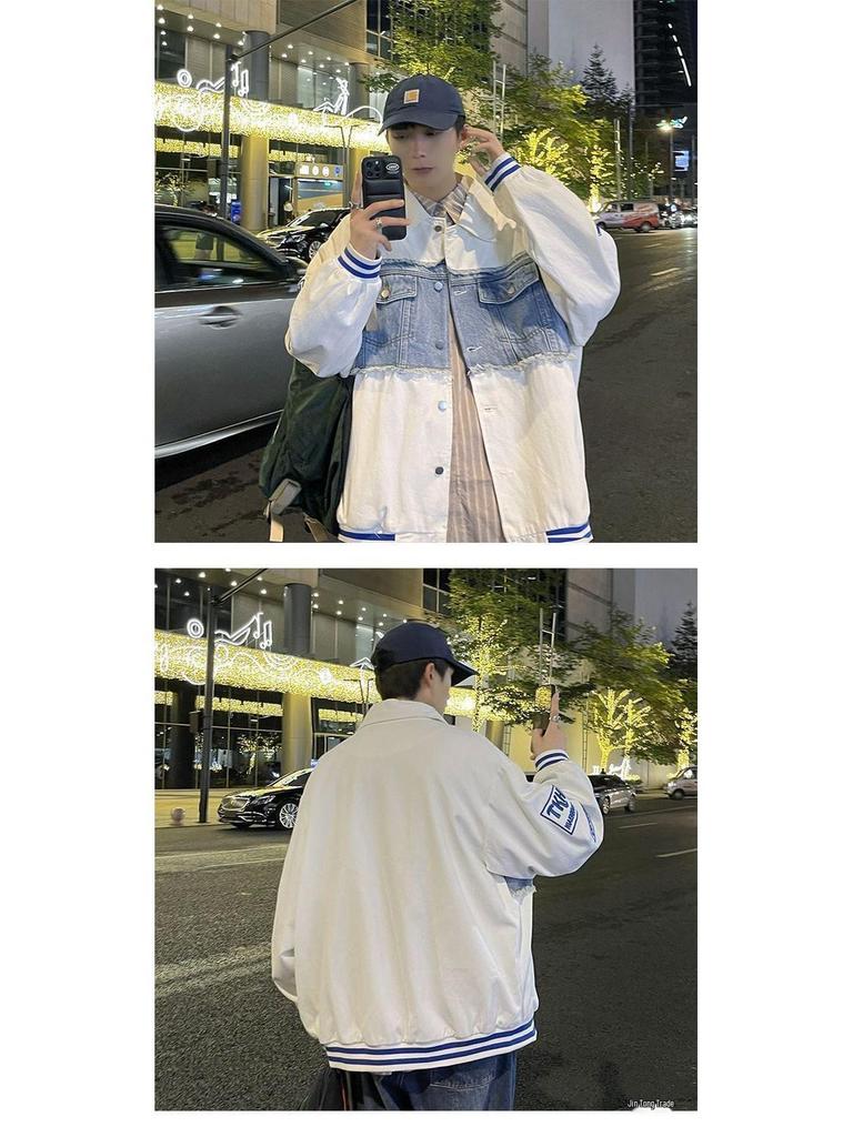 Men's Retro Patchwork Denim Jacket - Thickened Winter Shearling Lining, Versatile Trendy Ins Hipster Style