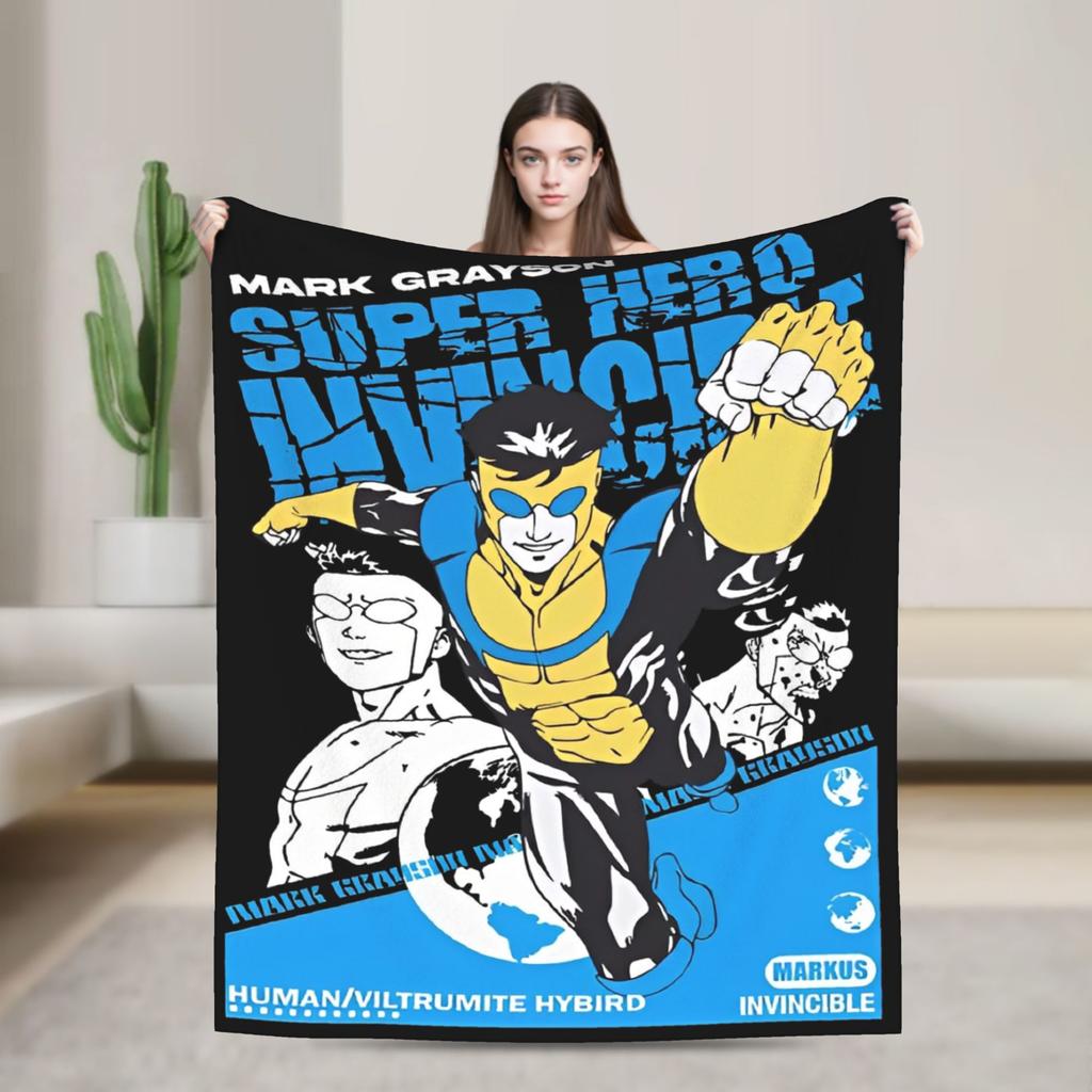 Invincible Comic Mark Grayson Fleece Blankets Anime Awesome Throw Blanket for Home 150*125cm Rug Piece Lightweight Thin
