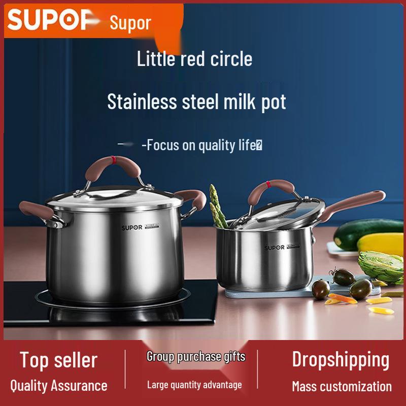 

Supor 304 Stainless Steel Soup Pot - Red, Thickened, Deepened, for Cooking, Stewing, and Milk - 16/20/22cm 16cm/1.9L with Ladle