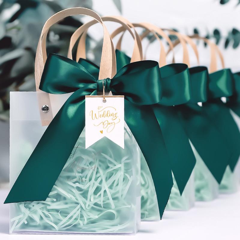 

Wedding Candy Thank You Gift Bags Transparent Packaging Boxes With Bow Ribbon Souvenir Tote Bag Portable Birthday Party Supplies 1pcs 13cmx7cmx15cm