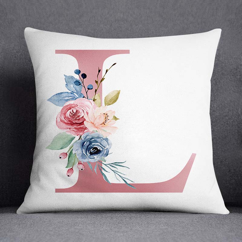 Floral Alphabet Pattern Decorative Pillowcase Square Pillowcase Home Office Decorative Cushion Cover