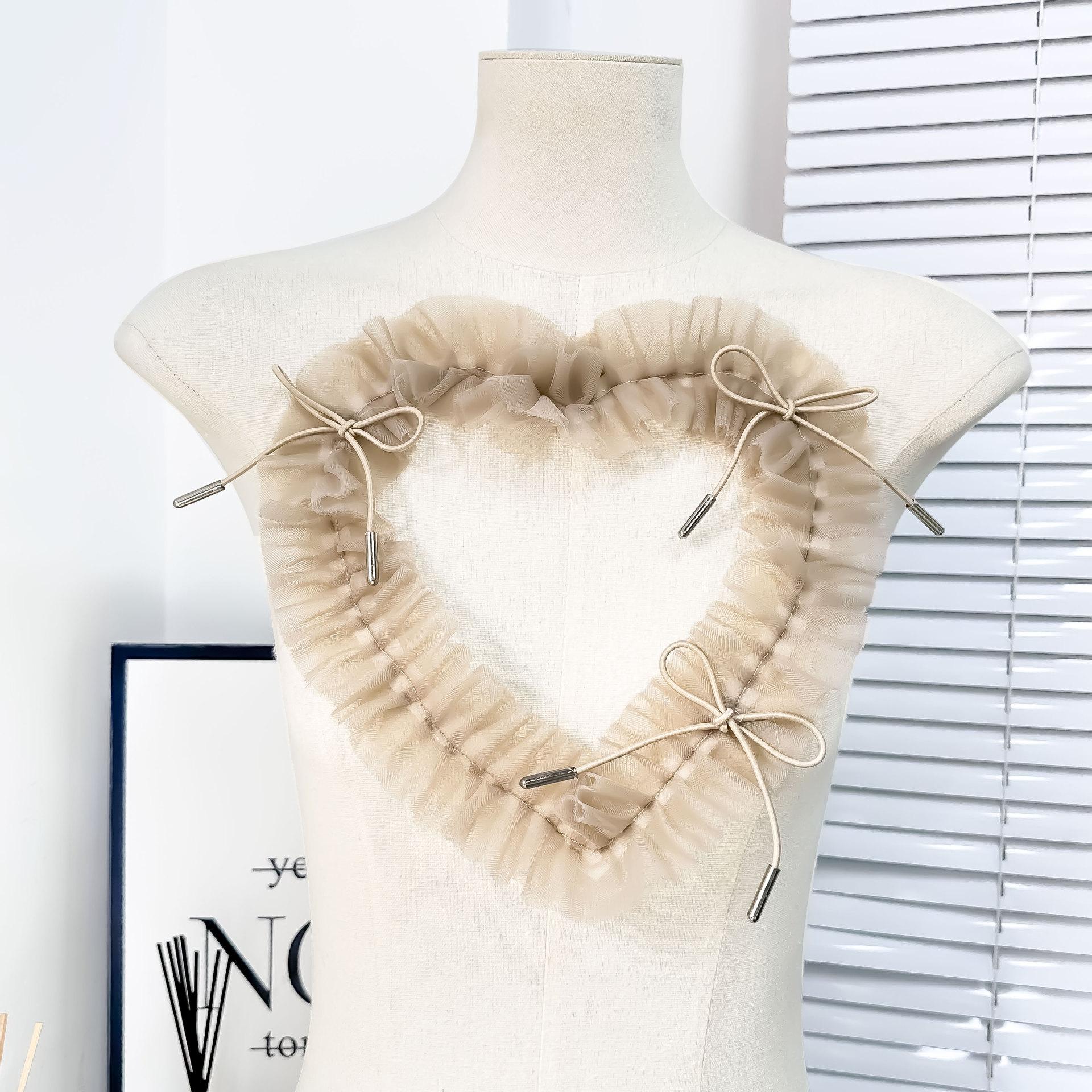 

Нерегулярная сетка, плиссированное кружево, ручная работа, бант, наклейка в форме сердца, на одежду, тканевая наклейка, корсаж 7323 khaki large