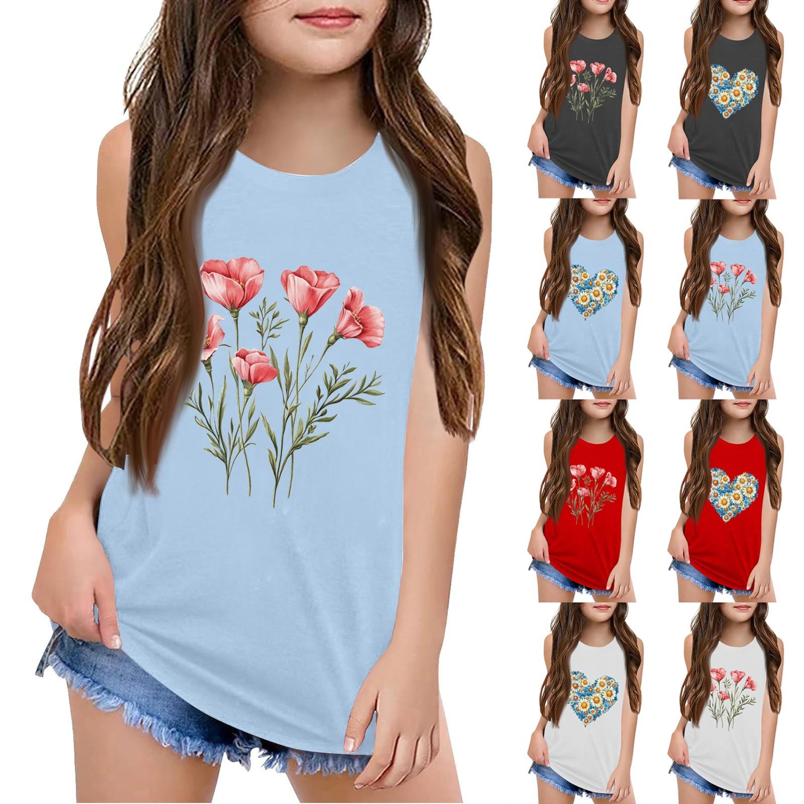 

Girls Kids Summer Crewneck Sleeveless Shirts Tank Tops 110 бежевий