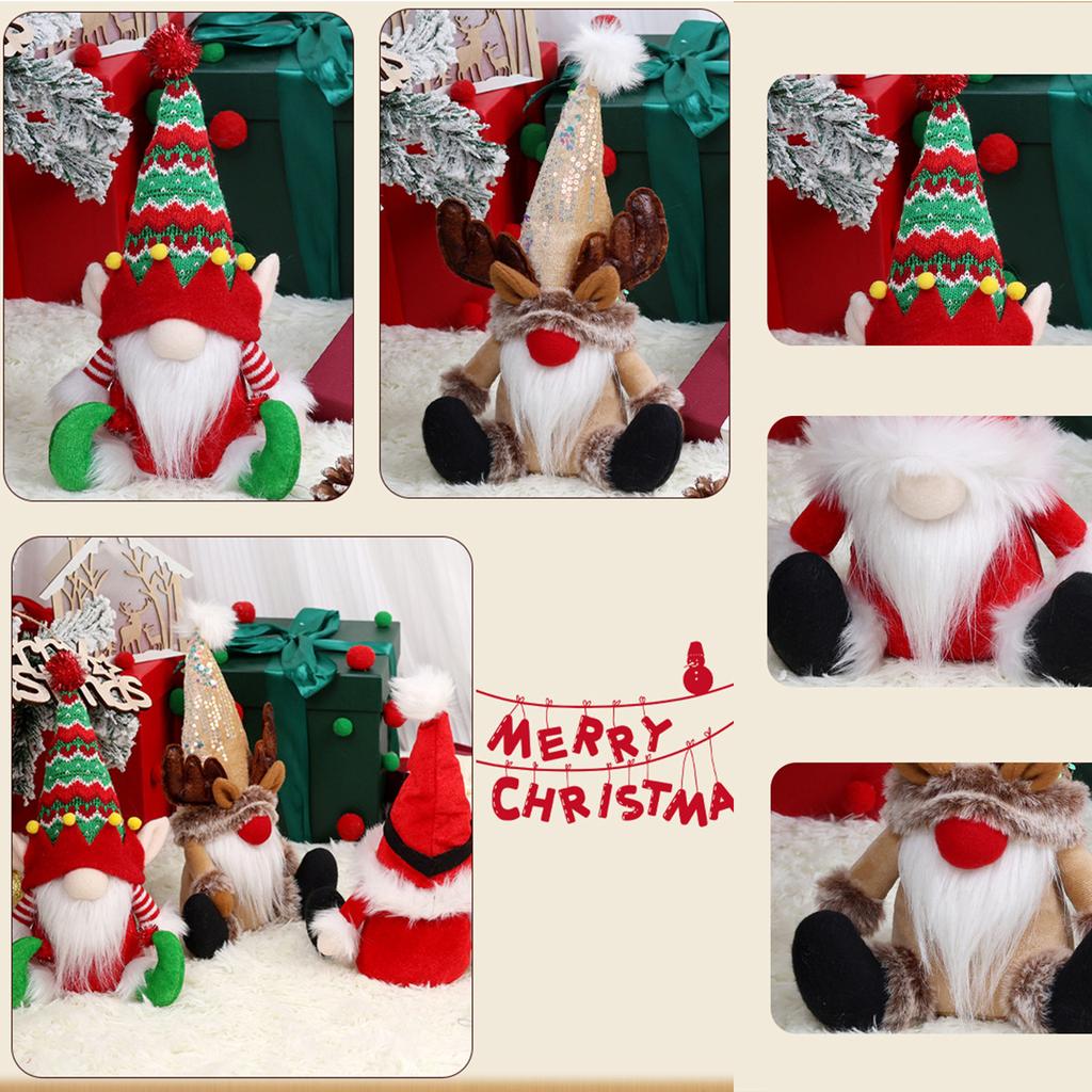 Christmas Plush Santa Gnomes Figurine with Long Hat Handcraft Stuffed Dolls for Holiday Party Decors Table Ornament