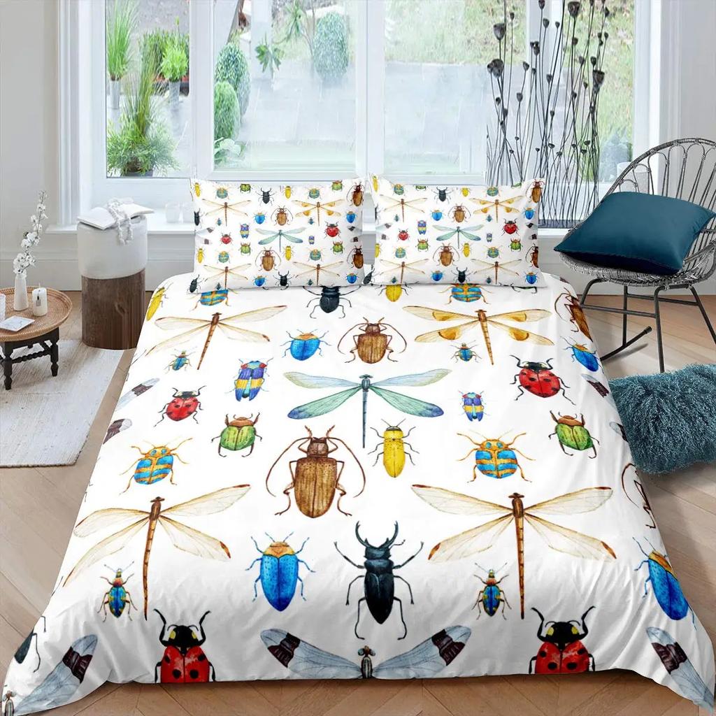 Ladybug Duvet Cover Set Cute Bug Bedding Set Twin Size for Kids Boys Bedroom Red Floral and Insect Adults Queen Duvet Cover Sets