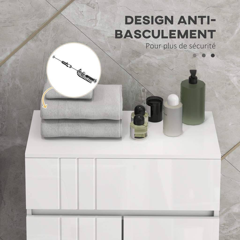 Freestanding Bathroom Storage Unit with 2 Doors, 1 Drawer, Adjustable Shelf, White Lacquered