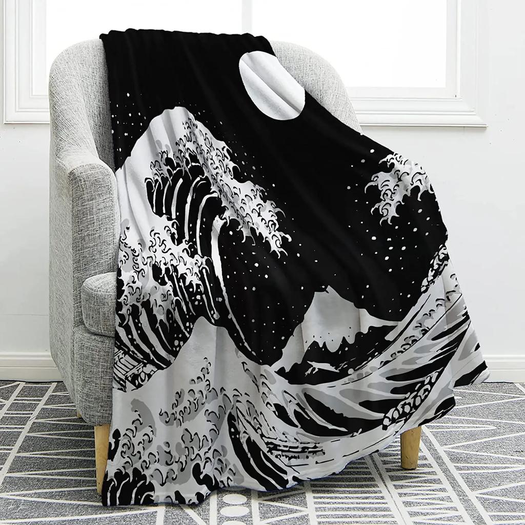 Sun Moon Blanket Stars Space Psychedelic Black and White Print Throw Blanket for Couch Bed Sofa Travel Camping for Kids Adults
