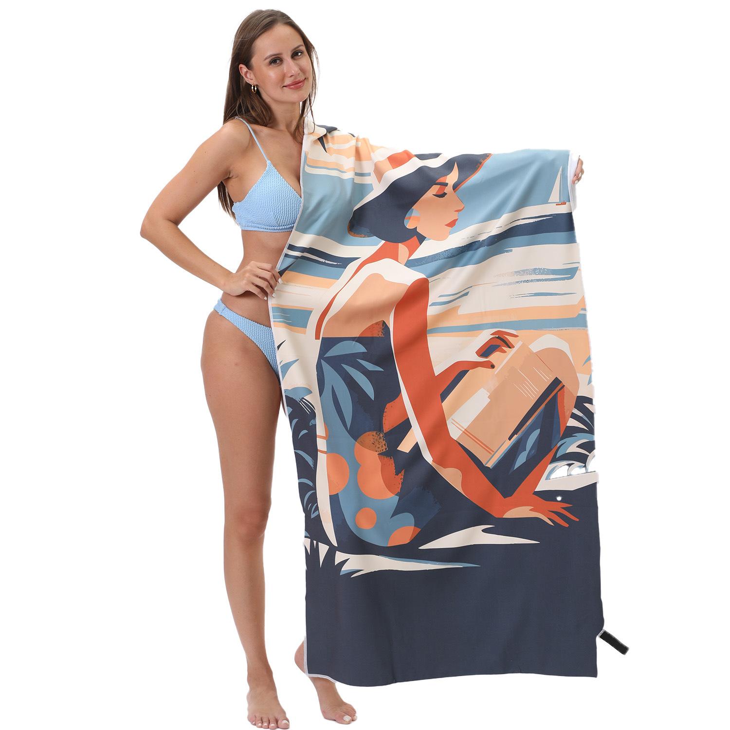 

A double-sided velvet sports towel, beautiful woman by the sea, beach towel, printed quick-drying bath towel, water absorption 80 * 160 [OPP independent bag]