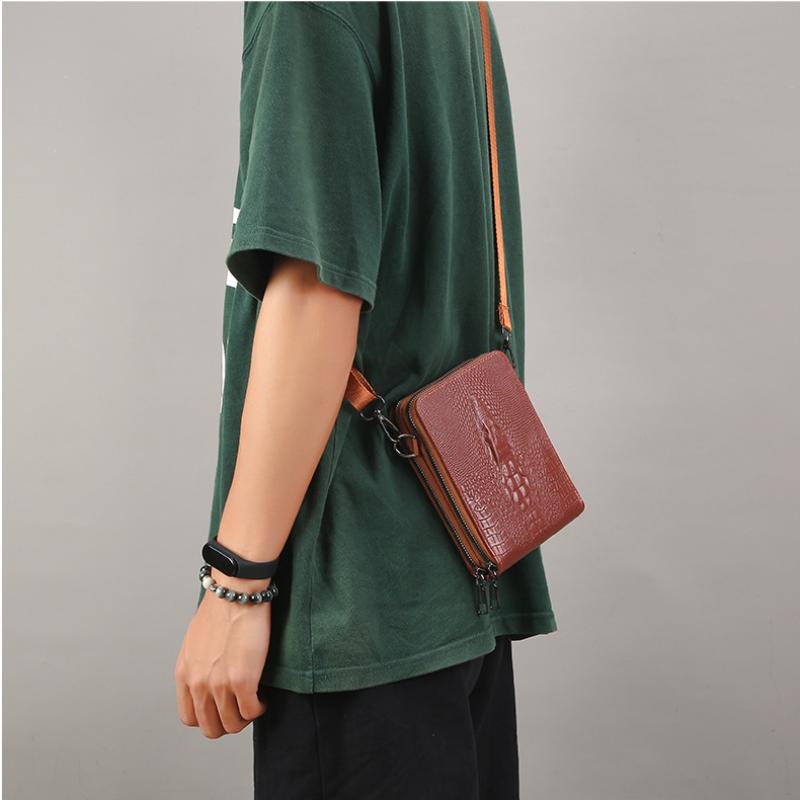 Fashion Men's Crossbody Bags New Crocodile Texture Shoulder Bags Fashion Small Zipper Cell Phone Bags Male Business Handbags