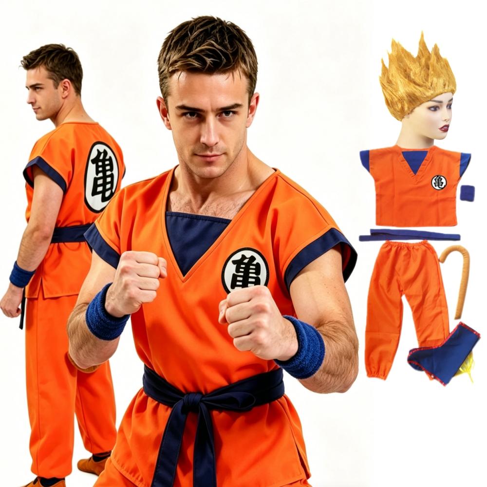 Halloween Adult Son Goku Cosplay Costume Suit Anime Men Woman Krillin Training Clothes Superheroes Saiyan Jumpsuit Role Play Wig
