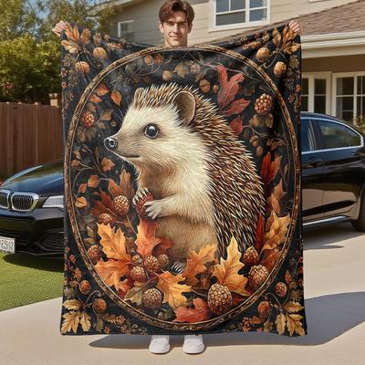 1 Stück Igel, Herbst-Outdoor-Flanell-Decke - Weiches Plüsch-Dekor für Picknicks, Camping, Schlafzimmer, Ganzjahres-Gemütliches Geschenk für Weihnachten, Leicht 1345A